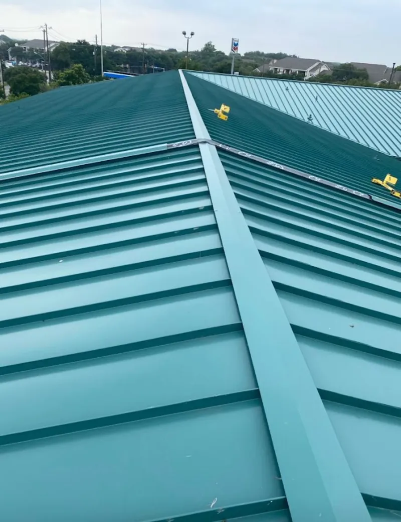 Green commercial metal roof ridge and valley for Metal Roof Repair in Palmer Town